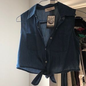 Button/Tie Denim Crop Top